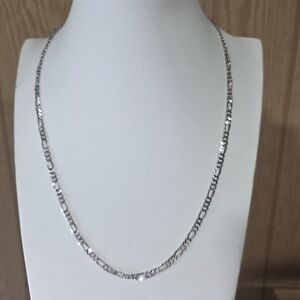 NEW Solid 925 Italian Figaro Chain Necklace Rhodium 20” 4mm